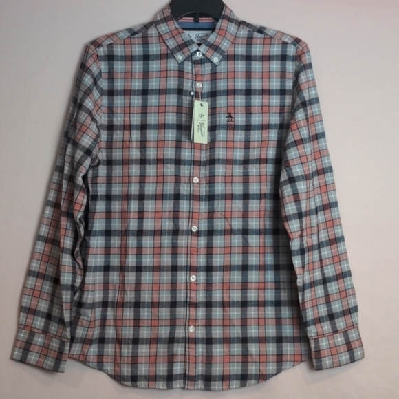 Original Penguin Lightweight 100% Cotton Plaid Long Sleeve Button Down Short - Picture 1 of 11